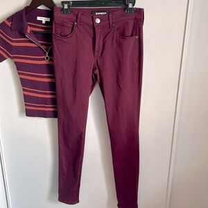 Express Bold Berry Stretch Mid Rise Ankle Legging Pants